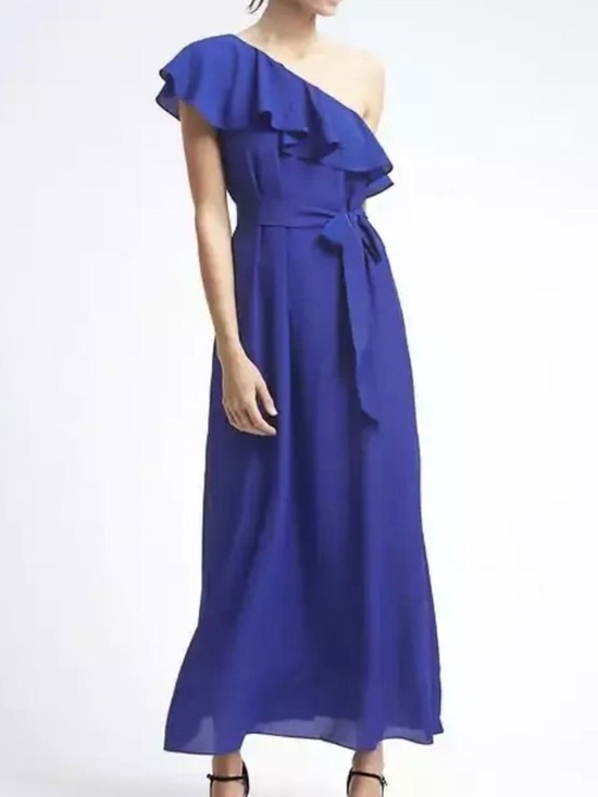 Banana Republic Dresses & Skirts - NWOT - Banana Republic Royal Blue One-Shoulder Maxi Ruffled Dress